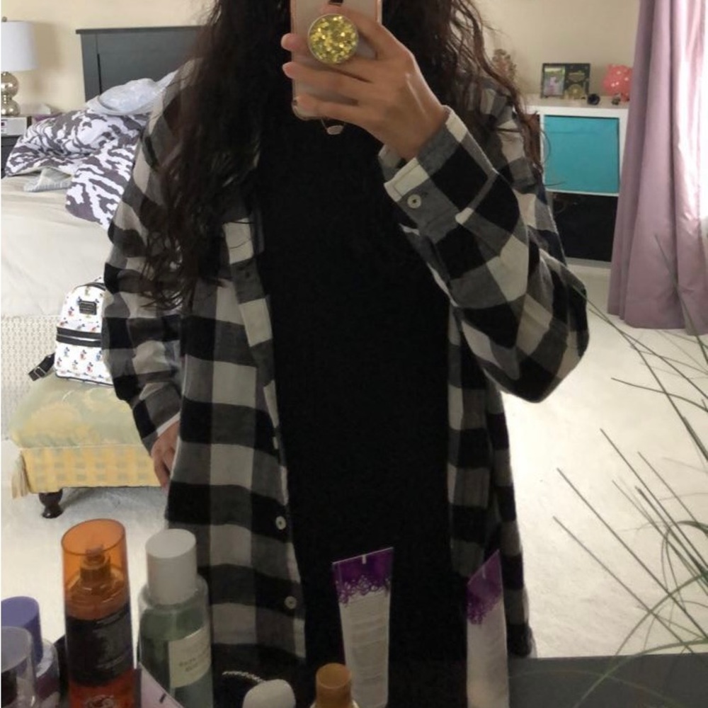 Forever 21 Black and White Plaid Checkerboard Flannel